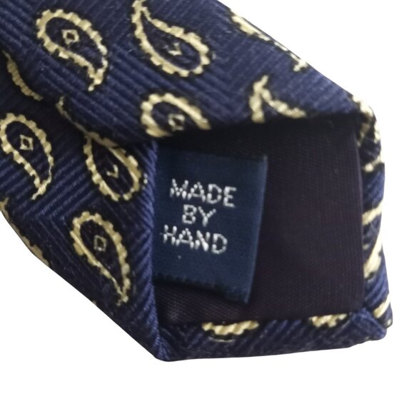 Vintage Polo Ralph Lauren Navy  Yellow Paisley 100% Silk Neck Tie Made in USA - Picture 5 of 6